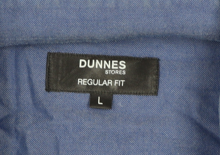Dunnes Stores Men's Blue Regular Fit Cotton Long Sleeve Button-Up Shirt Size L