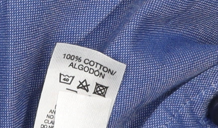Dunnes Stores Men's Blue Regular Fit Cotton Long Sleeve Button-Up Shirt Size L
