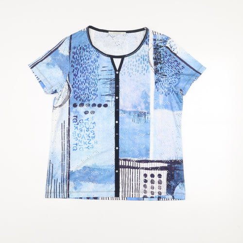 Kalisson Women’s Blue Abstract Print Jersey T-Shirt Size 14