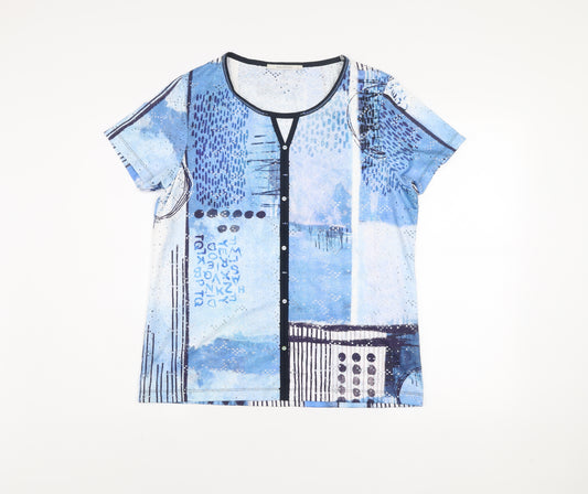 Kalisson Women’s Blue Abstract Print Jersey T-Shirt Size 14