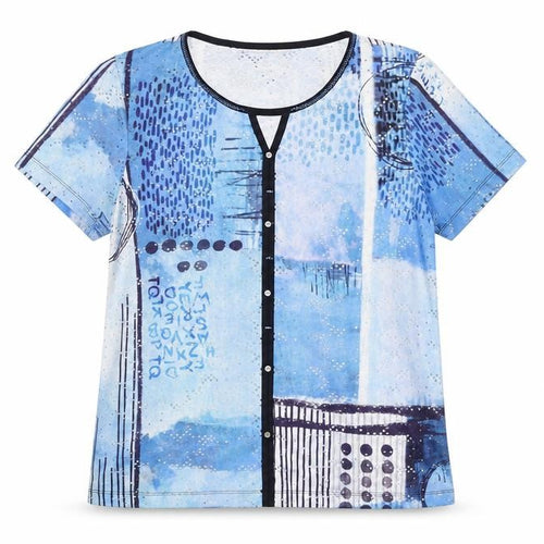 Kalisson Women’s Blue Abstract Print Jersey T-Shirt Size 14