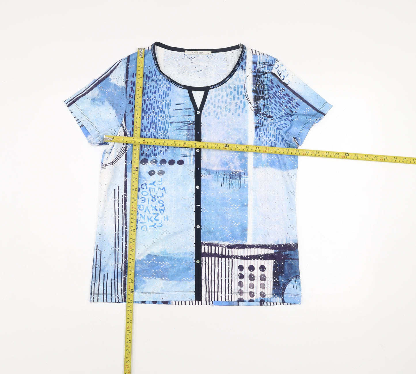Kalisson Women’s Blue Abstract Print Jersey T-Shirt Size 14