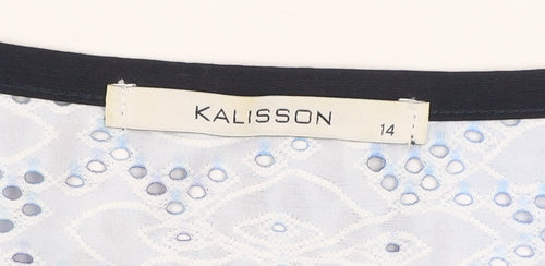 Kalisson Women’s Blue Abstract Print Jersey T-Shirt Size 14
