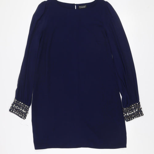 Warehouse Women Blue Size 12 Shift Beaded Cuff Party Dress
