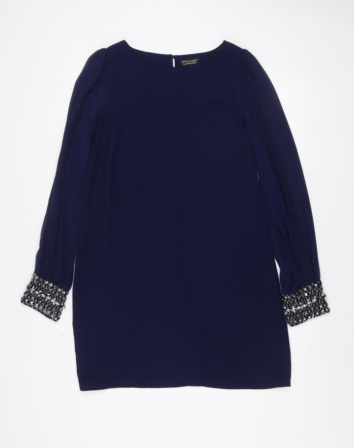 Warehouse Women Blue Size 12 Shift Beaded Cuff Party Dress