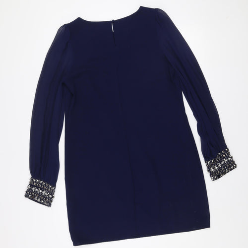 Warehouse Women Blue Size 12 Shift Beaded Cuff Party Dress