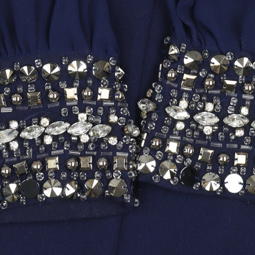 Warehouse Women Blue Size 12 Shift Beaded Cuff Party Dress