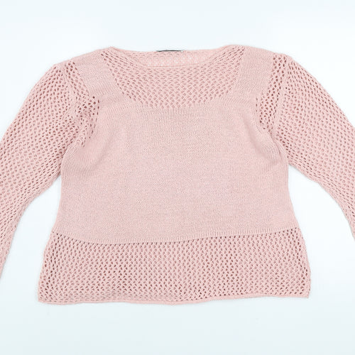 Peruzzi Women's Pink Open-Knit Cotton Blend Pullover Jumper L