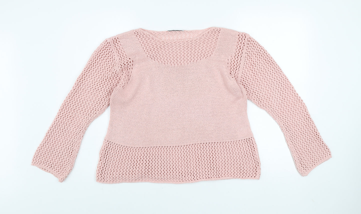 Peruzzi Women's Pink Open-Knit Cotton Blend Pullover Jumper L