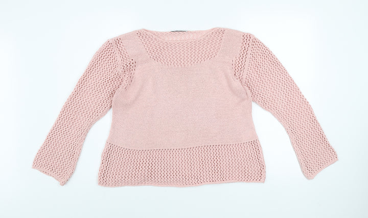Peruzzi Women's Pink Open-Knit Cotton Blend Pullover Jumper L