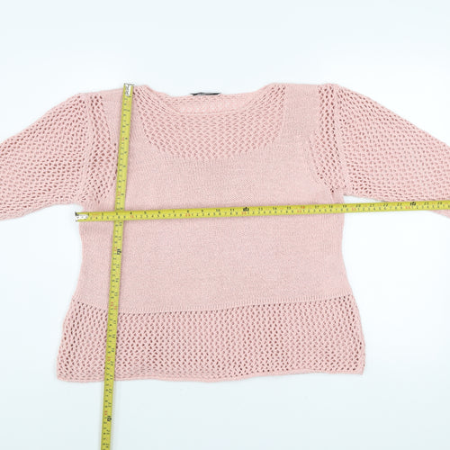 Peruzzi Women's Pink Open-Knit Cotton Blend Pullover Jumper L