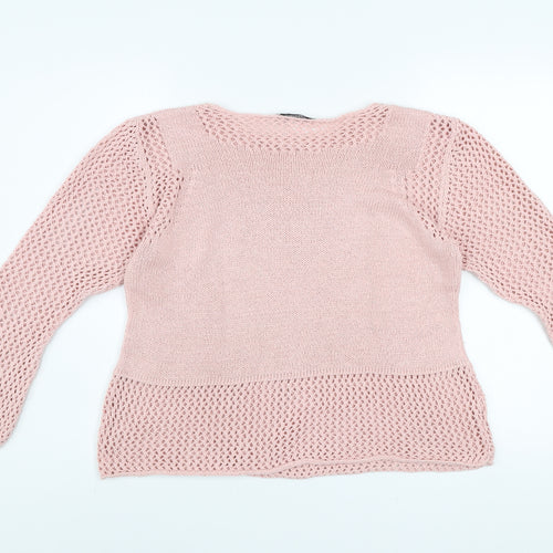 Peruzzi Women's Pink Open-Knit Cotton Blend Pullover Jumper L