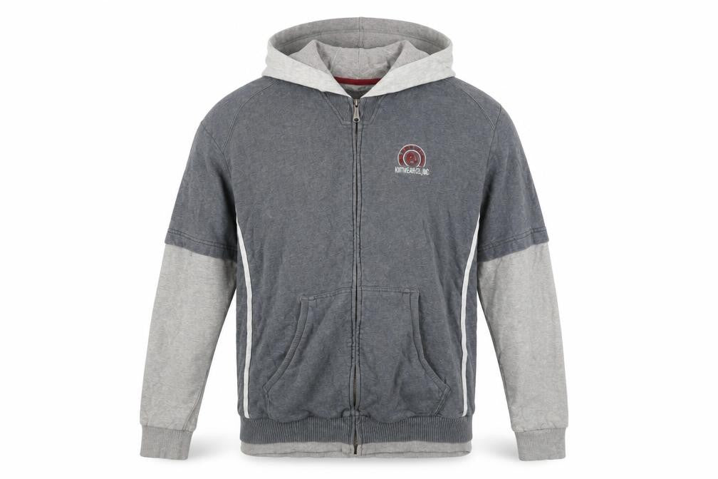 Front view of Champion Men’s Grey L Hooded Full Zip Track Jacket Cotton Blend