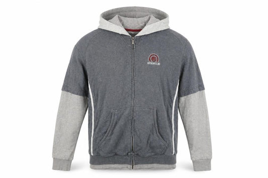 Front view of Champion Men’s Grey L Hooded Full Zip Track Jacket Cotton Blend