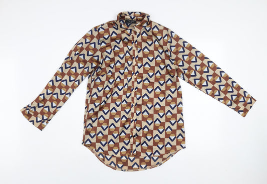 New Look Petite Women’s Brown Geometric Button-Up Shirt UK 10