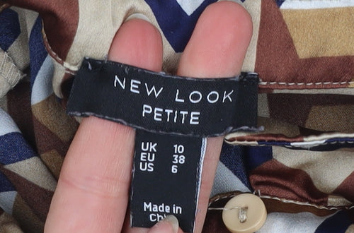 New Look Petite Women’s Brown Geometric Button-Up Shirt UK 10