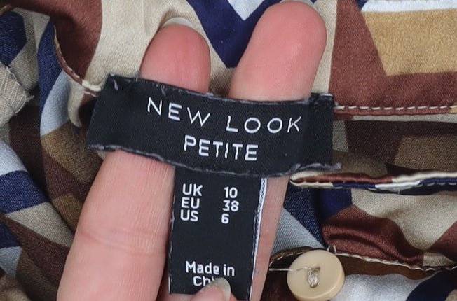 New Look Petite Women’s Brown Geometric Button-Up Shirt UK 10