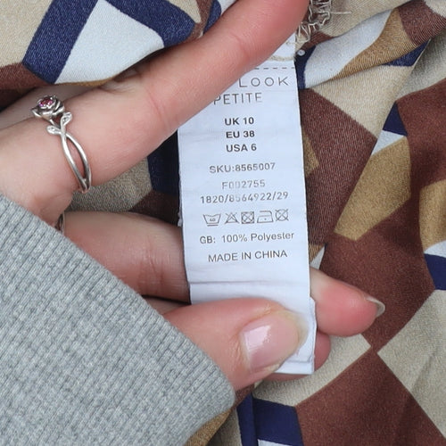 New Look Petite Women’s Brown Geometric Button-Up Shirt UK 10