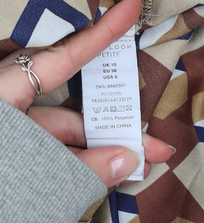 New Look Petite Women’s Brown Geometric Button-Up Shirt UK 10