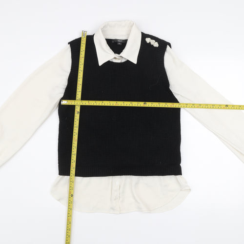 Next Women's Black Collared Layered Knit Blouse Size S Long Sleeve