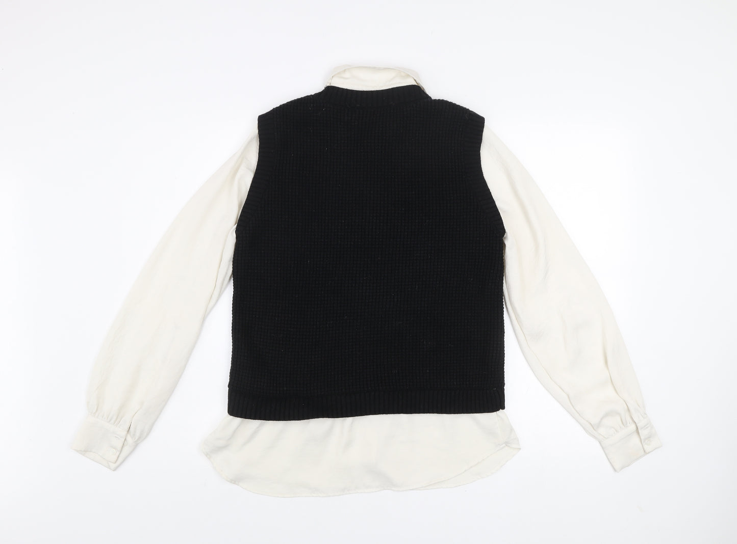 Next Women's Black Collared Layered Knit Blouse Size S Long Sleeve