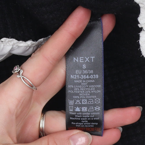 Next Women's Black Collared Layered Knit Blouse Size S Long Sleeve