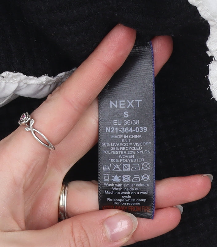 Next Women's Black Collared Layered Knit Blouse Size S Long Sleeve