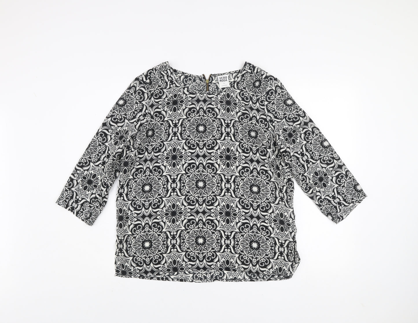 Vero Moda Women's Black Geometric 3/4 Sleeve Tunic Blouse Size M