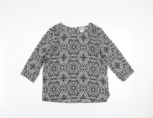 Vero Moda Women's Black Geometric 3/4 Sleeve Tunic Blouse Size M
