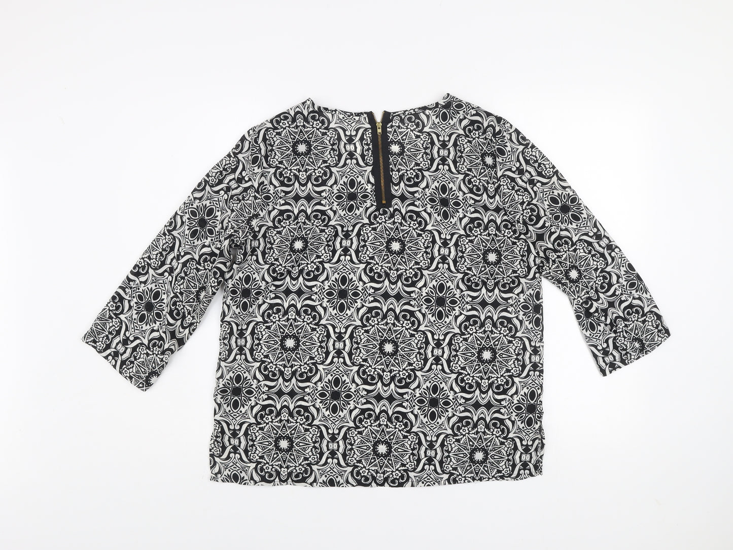 Vero Moda Women's Black Geometric 3/4 Sleeve Tunic Blouse Size M