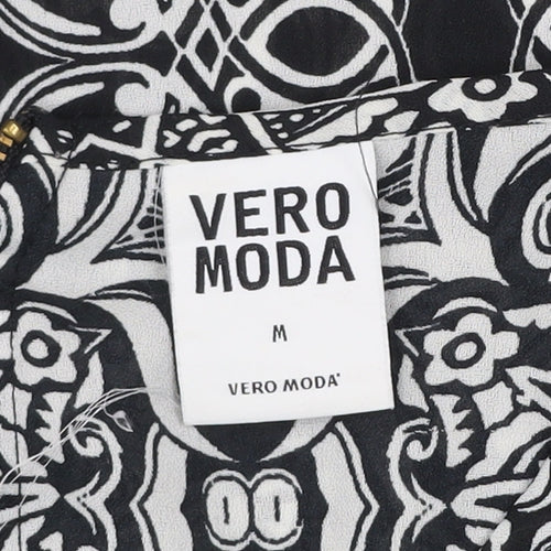 Vero Moda Women's Black Geometric 3/4 Sleeve Tunic Blouse Size M