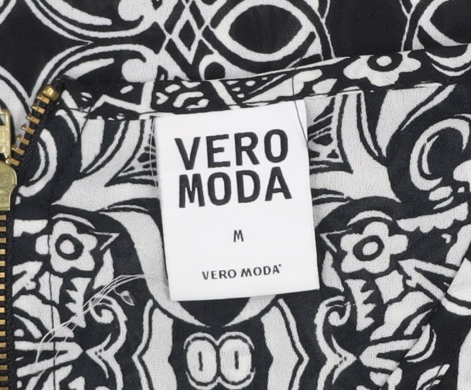 Vero Moda Women's Black Geometric 3/4 Sleeve Tunic Blouse Size M