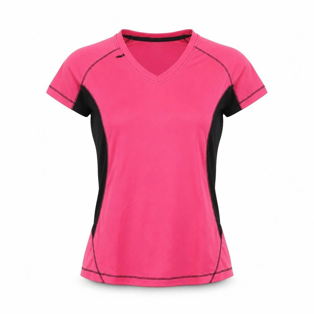 Regatta Womens Pink Black V-Neck Short Sleeve Activewear T-Shirt UK 10