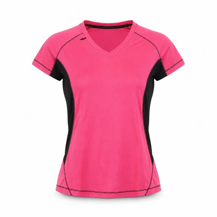 Regatta Womens Pink Black V-Neck Short Sleeve Activewear T-Shirt UK 10