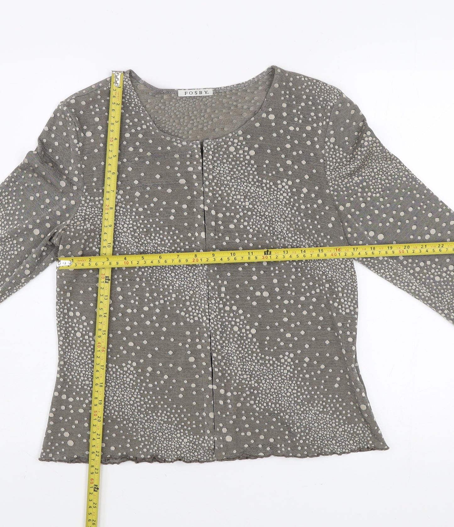 Fosby Women’s Grey Polka Dot Long Sleeve Top Size 14