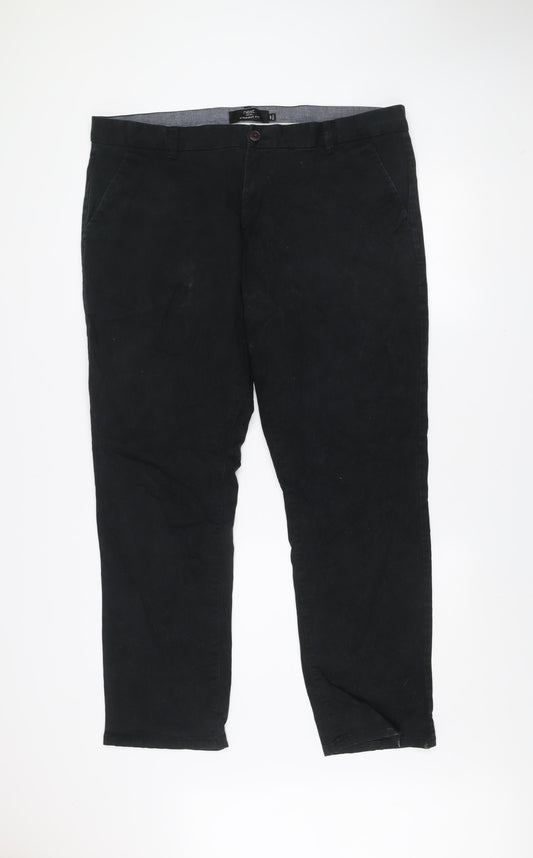 Next Men Black Corduroy Chino Trousers 40W 31L Regular Fit