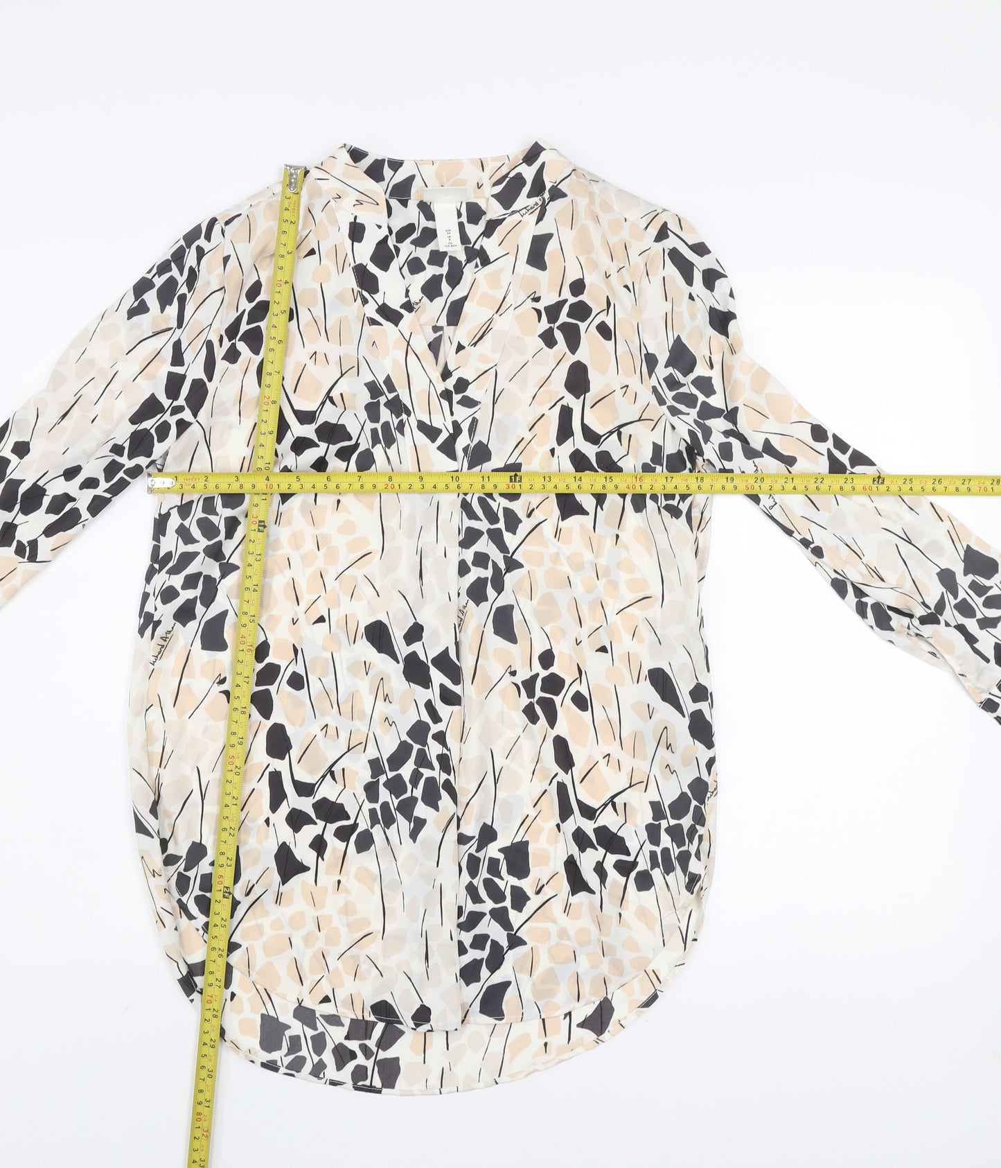 H&M Women’s Multicoloured V-Neck Blouse Size 8 Polyester Long Sleeve