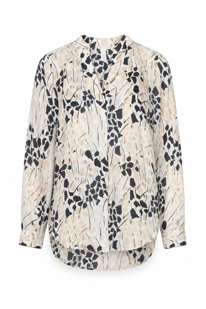 Front view of H&M Women’s Multicoloured V-Neck Blouse, size UK 8, Polyester Long Sleeve