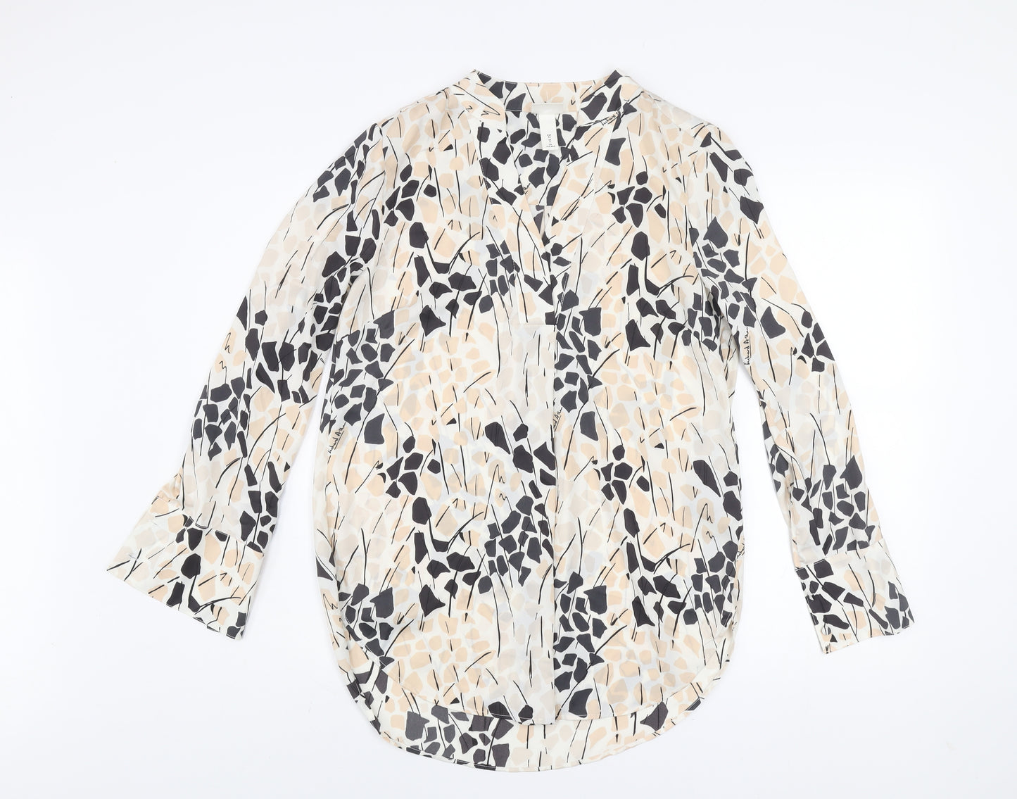 H&M Women’s Multicoloured V-Neck Blouse Size 8 Polyester Long Sleeve