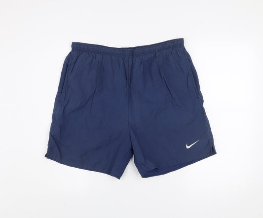 Nike Men's Blue Athletic Running Shorts L Elastic Waist Quick Dry