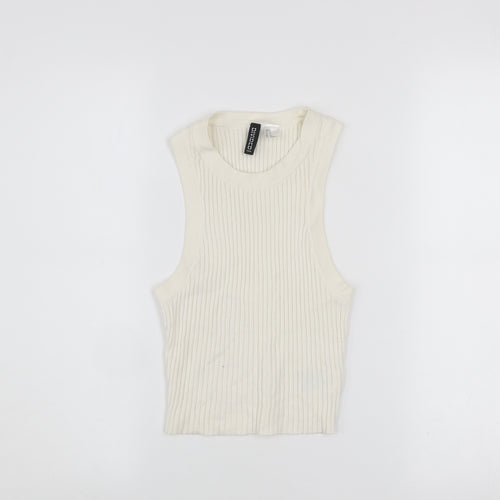 H&M Divided Womens Ivory Ribbed Knit Sleeveless Cropped Tank Top Size 10
