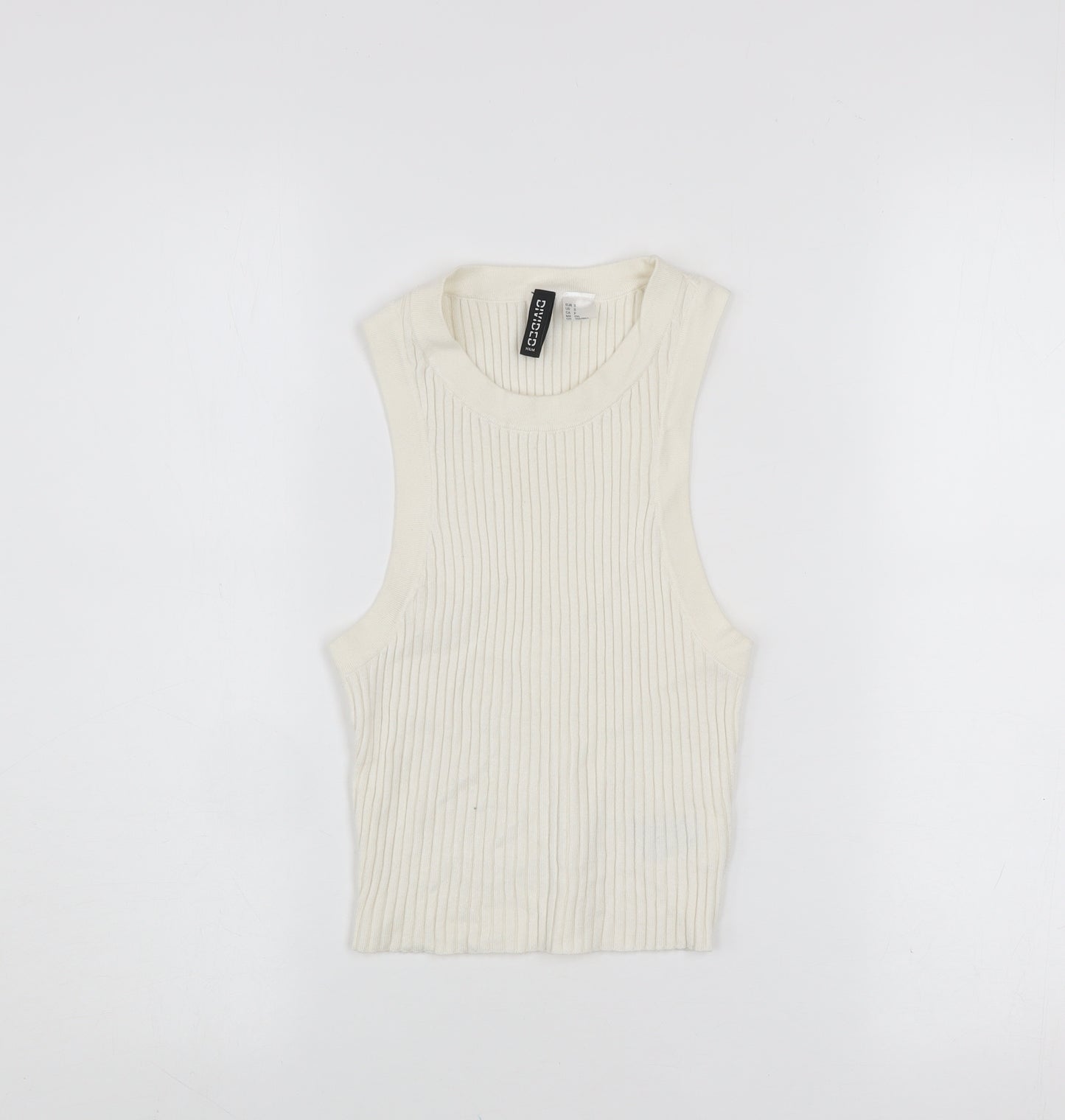 H&M Divided Womens Ivory Ribbed Knit Sleeveless Cropped Tank Top Size 10