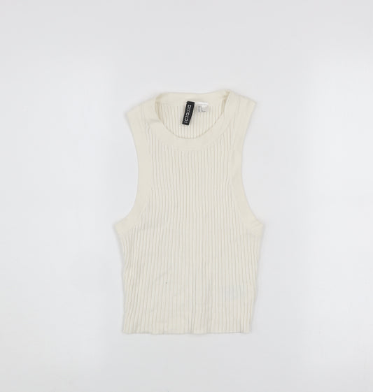 H&M Divided Womens Ivory Ribbed Knit Sleeveless Cropped Tank Top Size 10