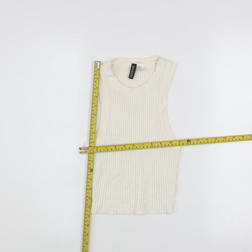 H&M Divided Womens Ivory Ribbed Knit Sleeveless Cropped Tank Top Size 10