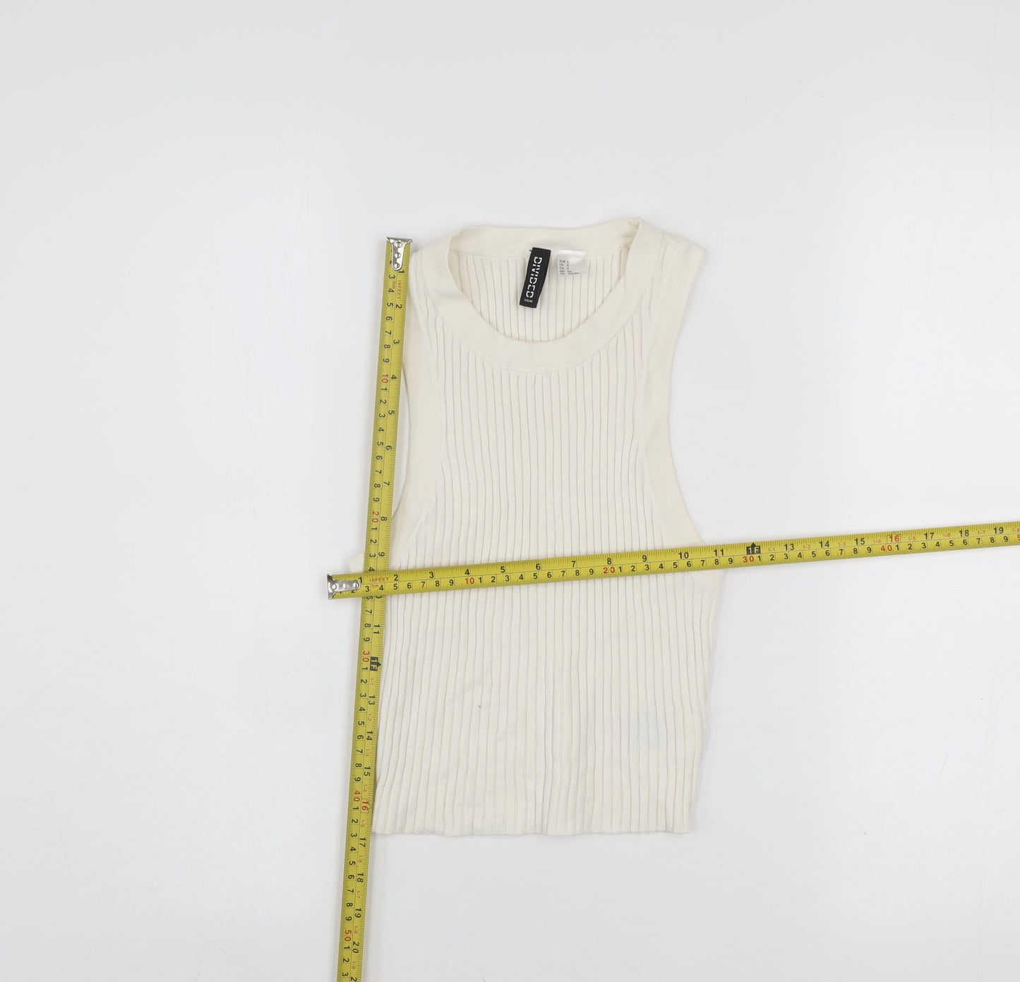 H&M Divided Womens Ivory Ribbed Knit Sleeveless Cropped Tank Top Size 10