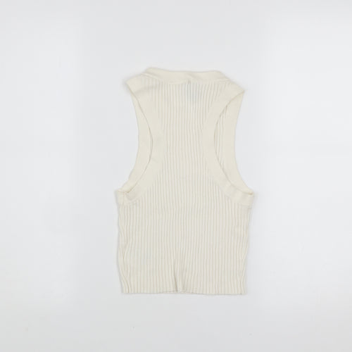 H&M Divided Womens Ivory Ribbed Knit Sleeveless Cropped Tank Top Size 10