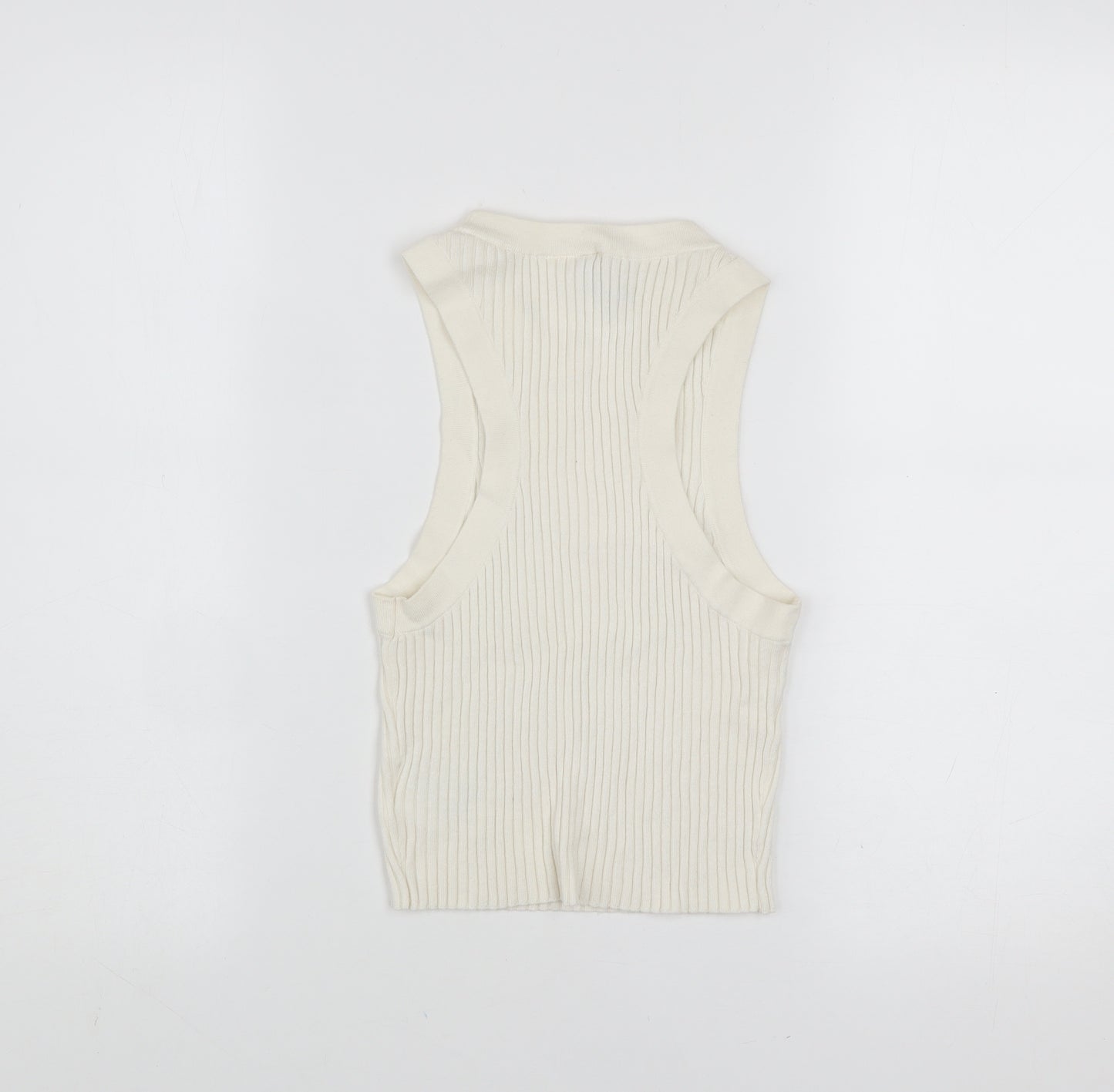 H&M Divided Womens Ivory Ribbed Knit Sleeveless Cropped Tank Top Size 10