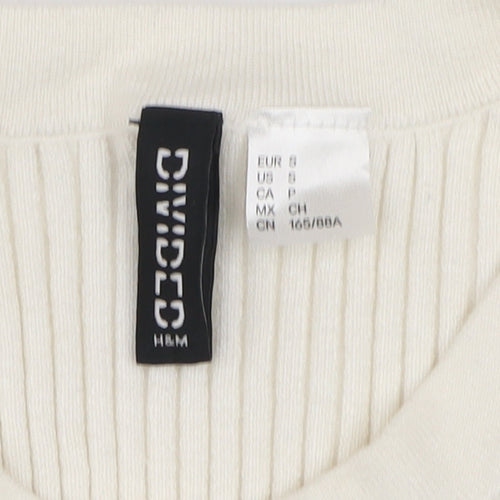 H&M Divided Womens Ivory Ribbed Knit Sleeveless Cropped Tank Top Size 10