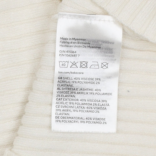 H&M Divided Womens Ivory Ribbed Knit Sleeveless Cropped Tank Top Size 10