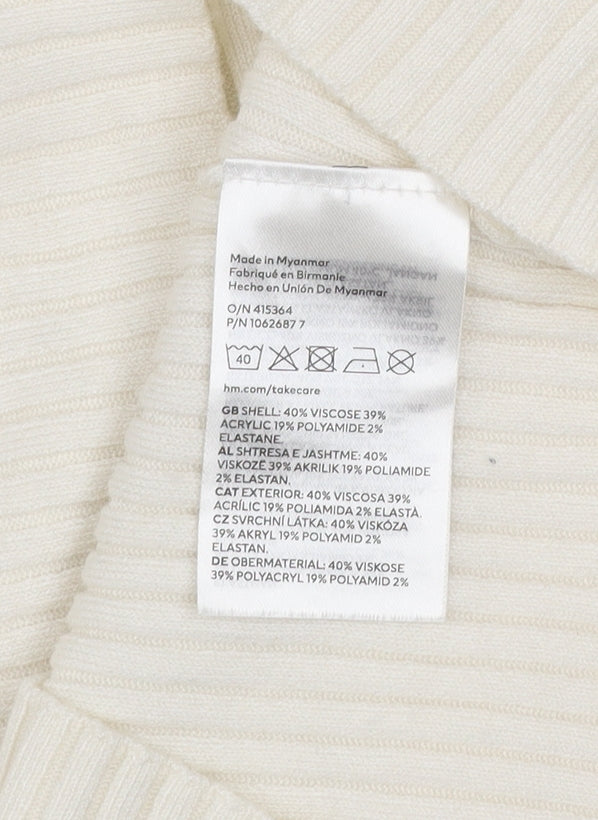 H&M Divided Womens Ivory Ribbed Knit Sleeveless Cropped Tank Top Size 10